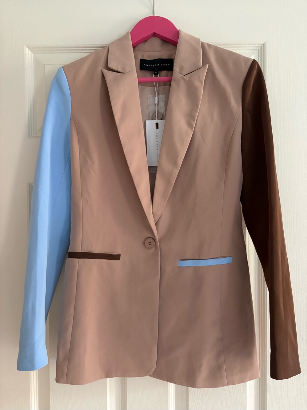 NWT Endless Rose Blue & Brown Color-block Blazer (Size XS)
